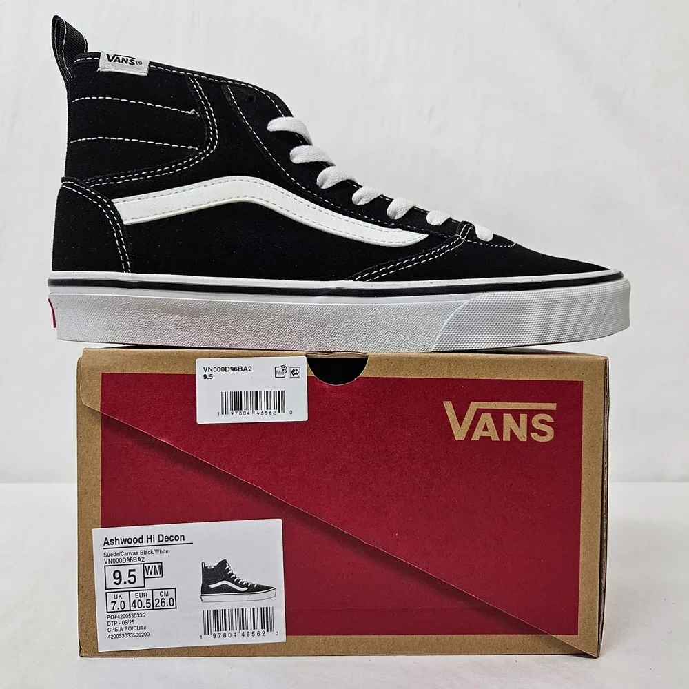 Vans Ashwood Hi Decon High Tops D96BA2 Suede Canvas Black White Women Size 9.5